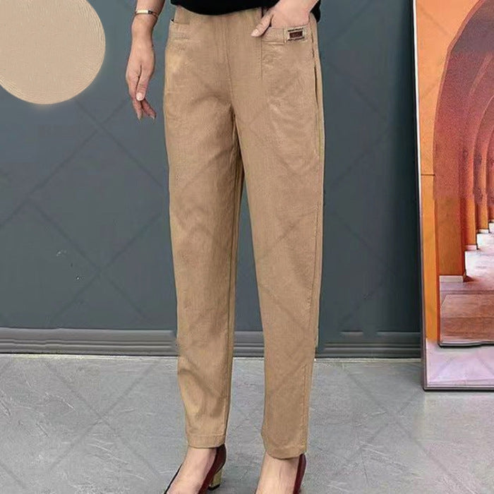 Pantalon en Coton Élégant pour Femme – Pantalon Décontracté Confortable à Taille Élastique