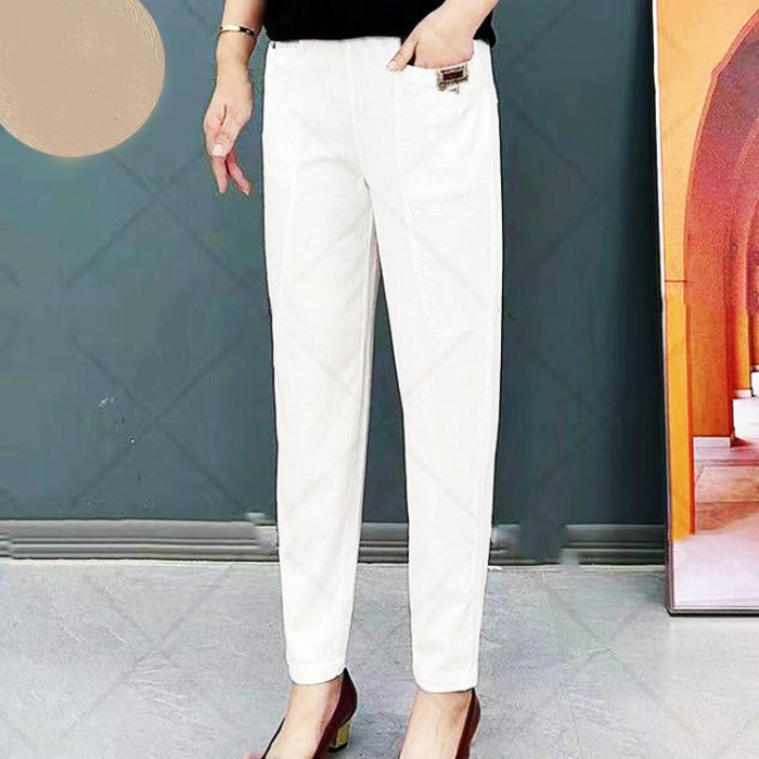 Pantalon en Coton Élégant pour Femme – Pantalon Décontracté Confortable à Taille Élastique