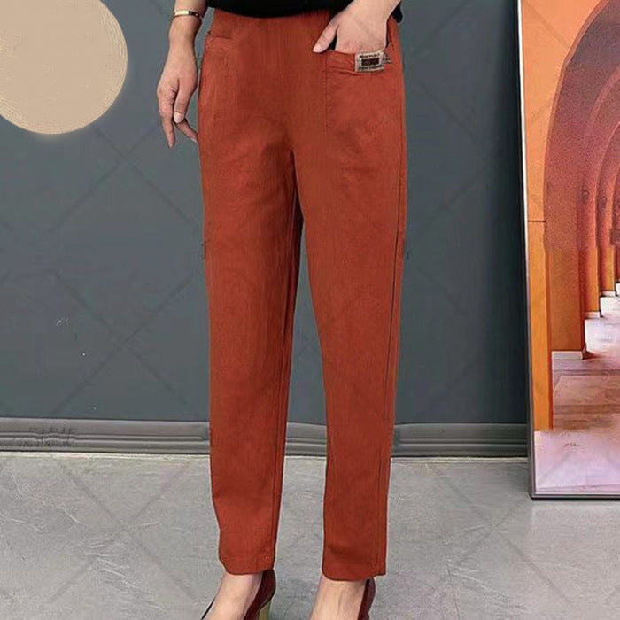 Pantalon en Coton Élégant pour Femme – Pantalon Décontracté Confortable à Taille Élastique