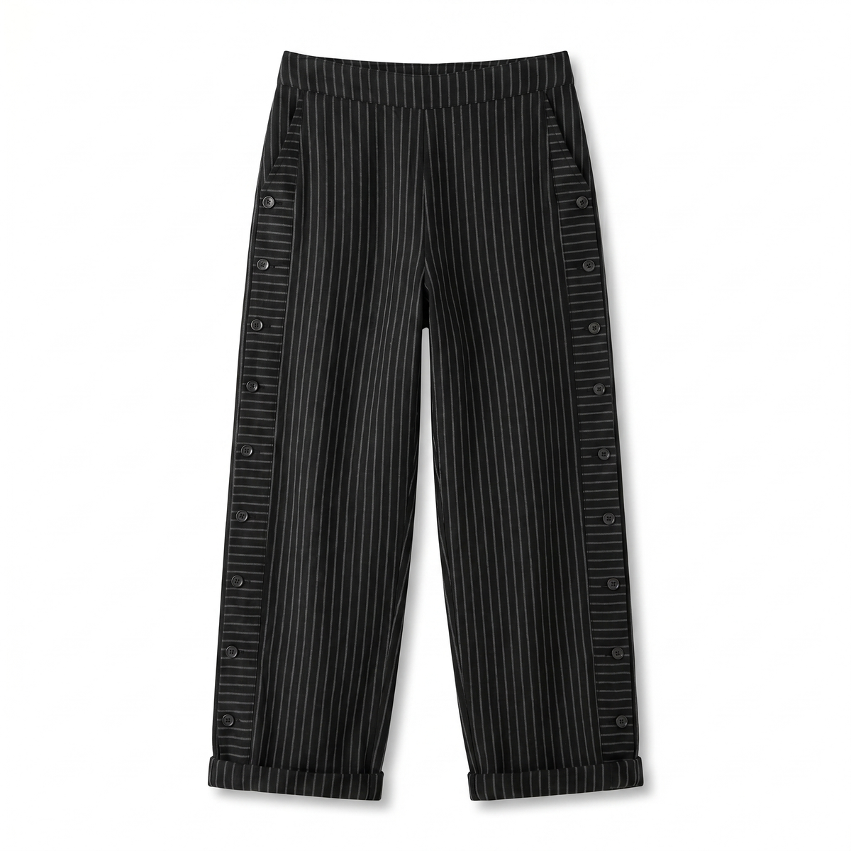 Pantalon femme a rayures avec boutons contrastes - Chic et fluide