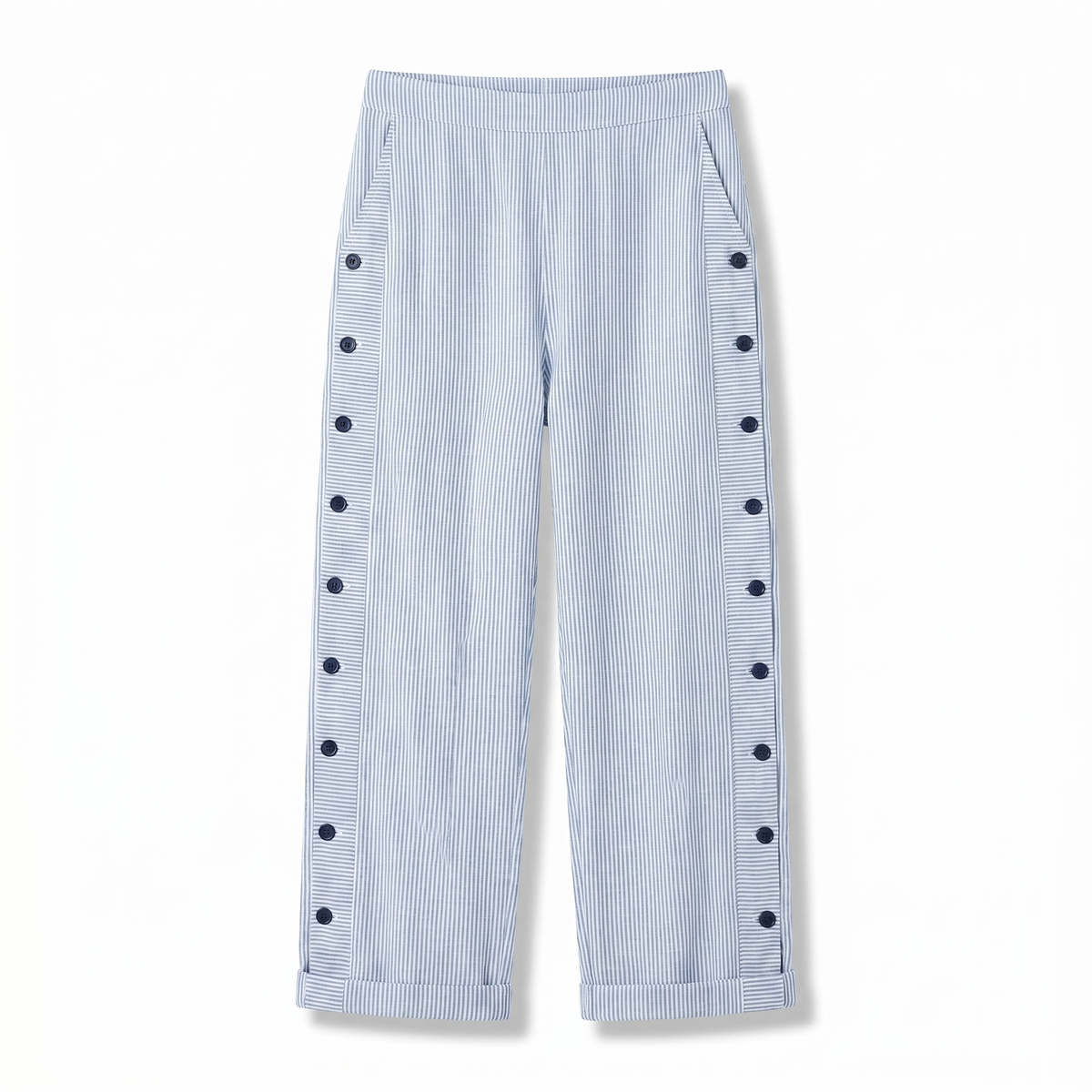 Pantalon femme a rayures avec boutons contrastes - Chic et fluide