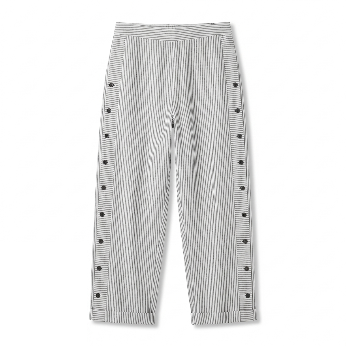 Pantalon femme a rayures avec boutons contrastes - Chic et fluide