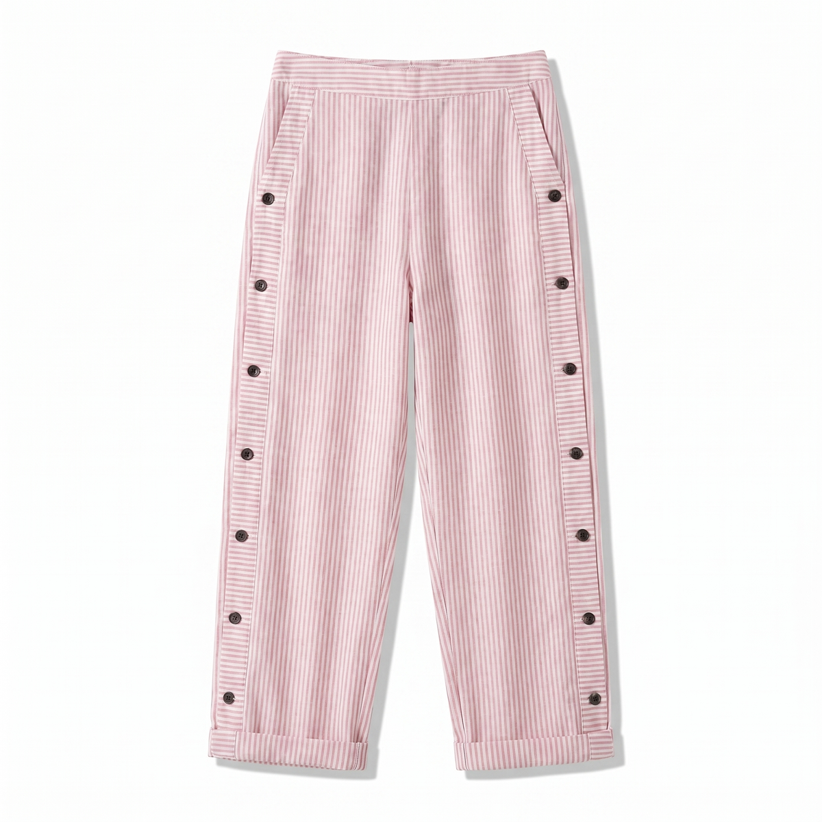 Pantalon femme a rayures avec boutons contrastes - Chic et fluide